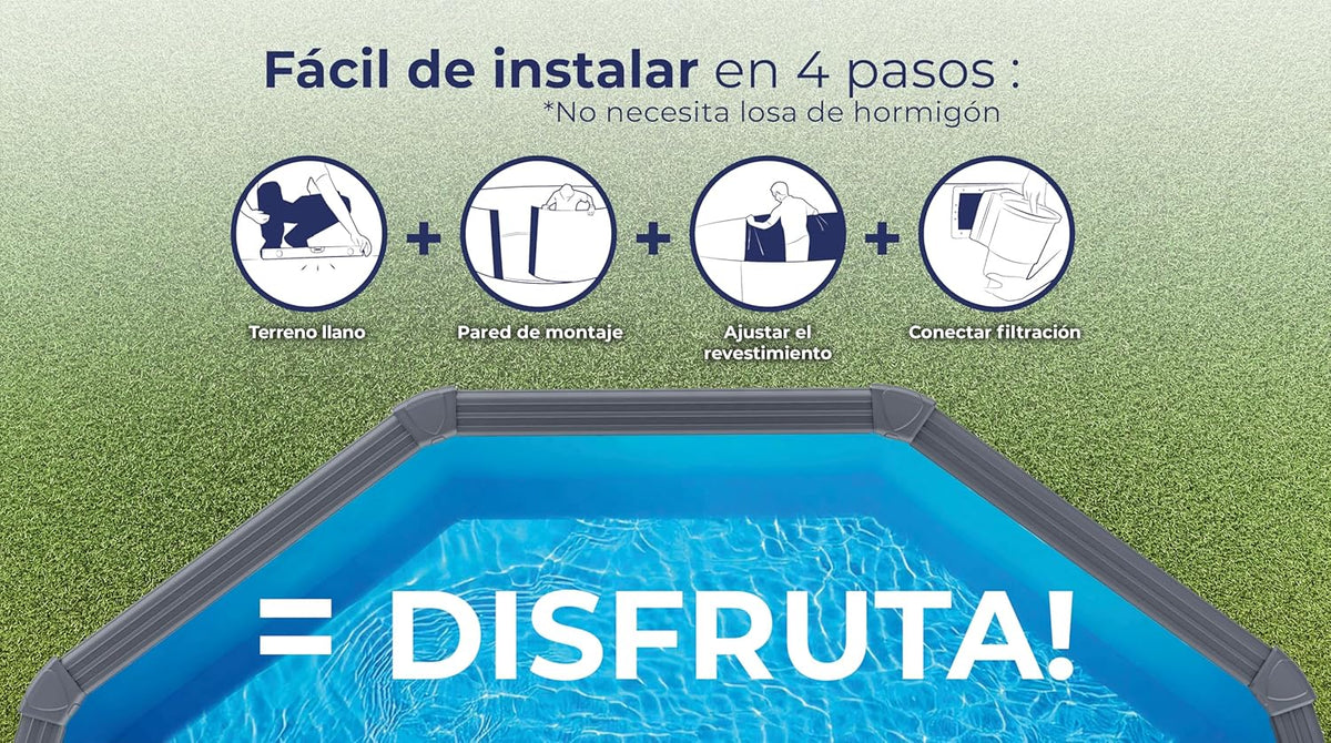 Gre KIT240GF Piscina de Aço Elevada, Redonda com Aparência de Aço Grafite, Piscinas Desmontáveis para Jardim, 240 x 120 cm, Kea