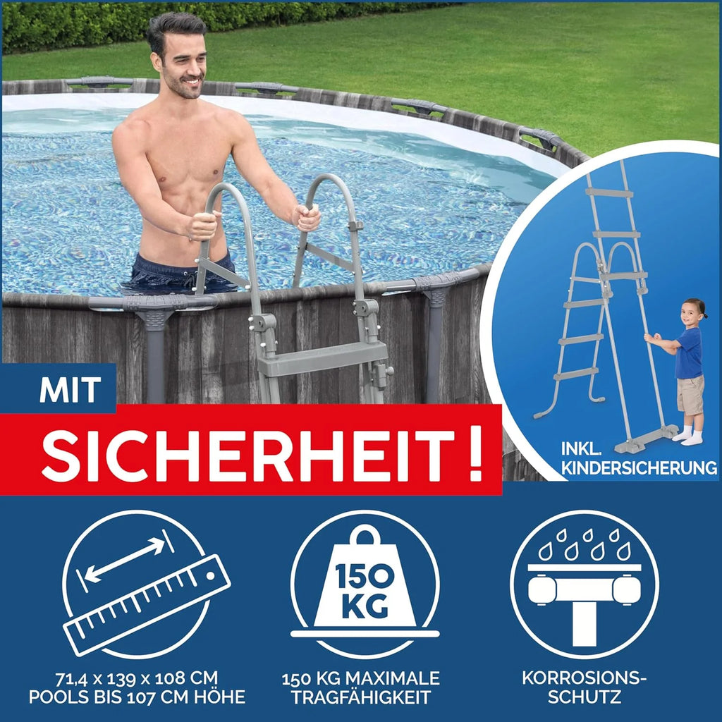 Bestway Steel Pro MAX - Piscina Estrutural Redonda (366 x 100 cm, Inclui Bomba Filtrante, Efeito Madeira)