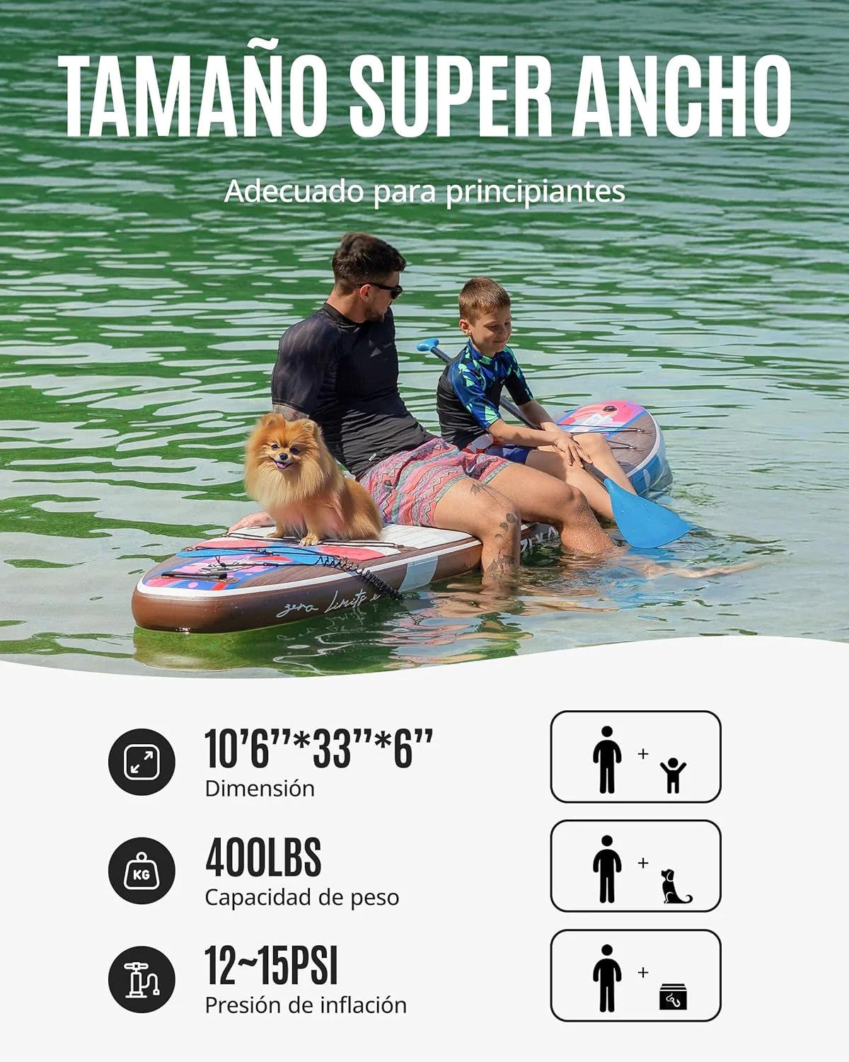 Prancha de Remo Inflável ZLX com Assento, 320 cm, para Adultos, Ideal para Iniciantes, Ampla e Estável, Antiderrapante