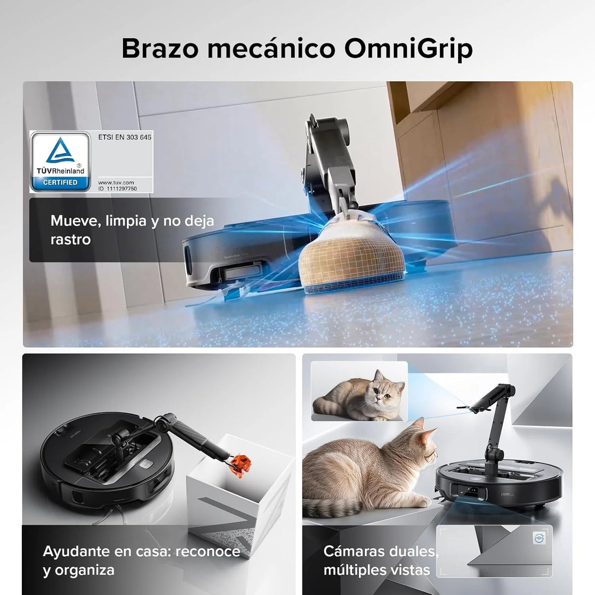 Roborock Saros Z70 Robô Aspirador com Braço Mecânico OmniGrip Dobrável de 5 Eixos, Sucção de 22000 Pa, Sistema Duplo Antiemaranhamento, Design Ultrafino de 7,98 cm e Desvio de 108 Tipos de Obstáculos, Preto