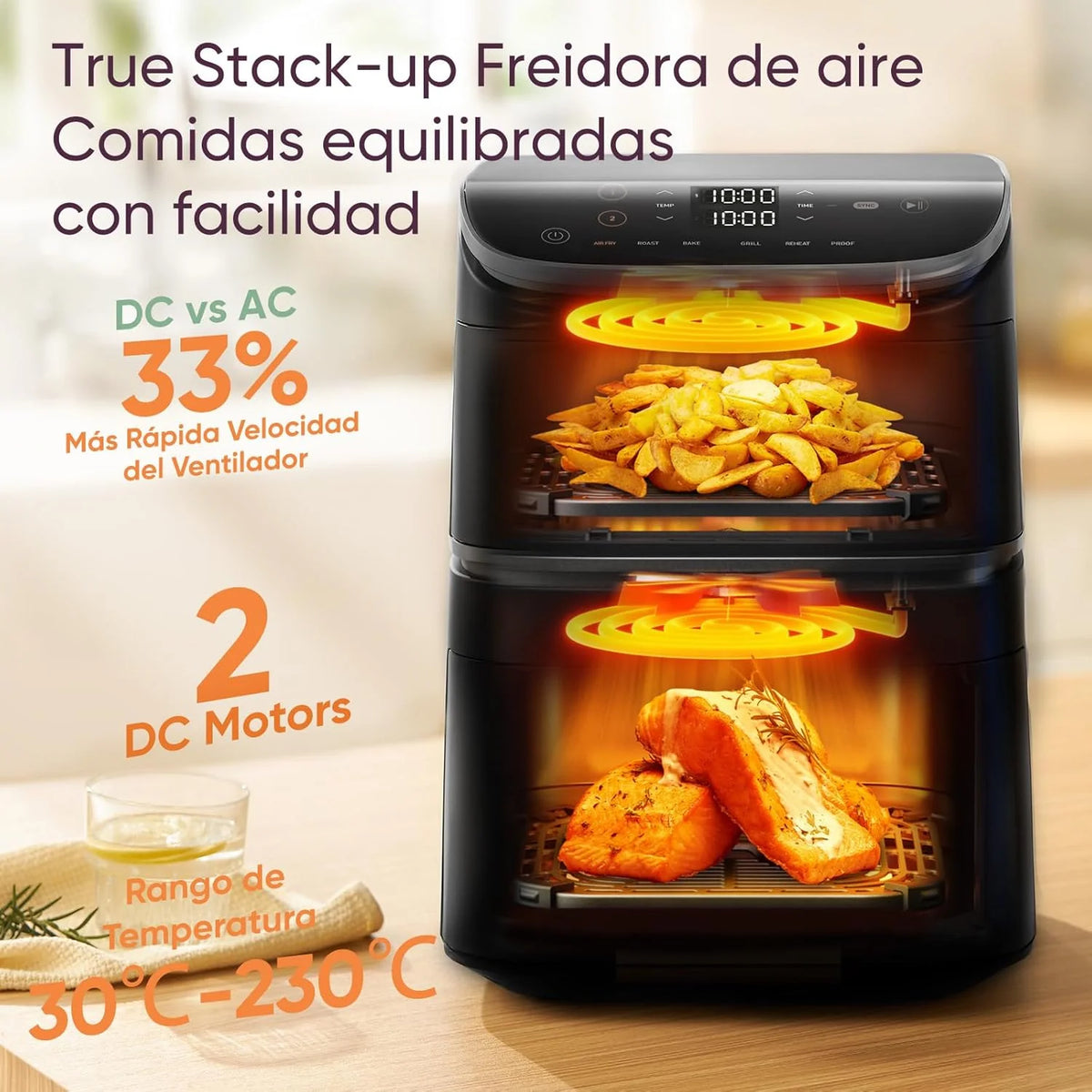 Cosori Turbo Tower Fritadeira de Ar 10,8L com Cestas Verticais, Cozedura em 3 Níveis que Poupa Espaço, 2630 W, 6 funções, 2 Motores DC, Mais de 50 Receitas Completas Online