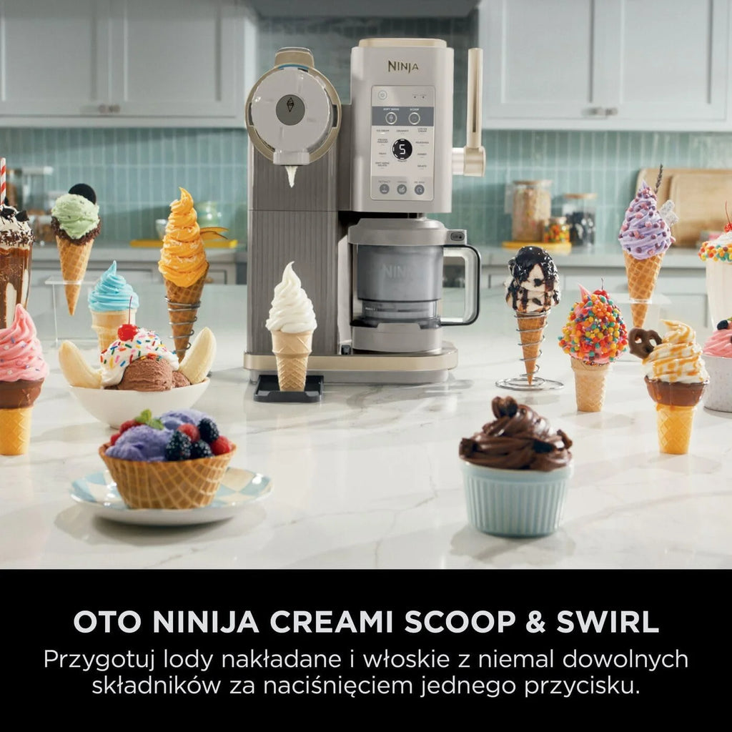 Ninja CREAMi Scoop and Swirl Máquina de Sorvete com 2 Potes, 13 Funções, Faz Sorvete, Gelato, Milkshakes e Mais, Função Mix-in, Dourado, NC701EUSTGD