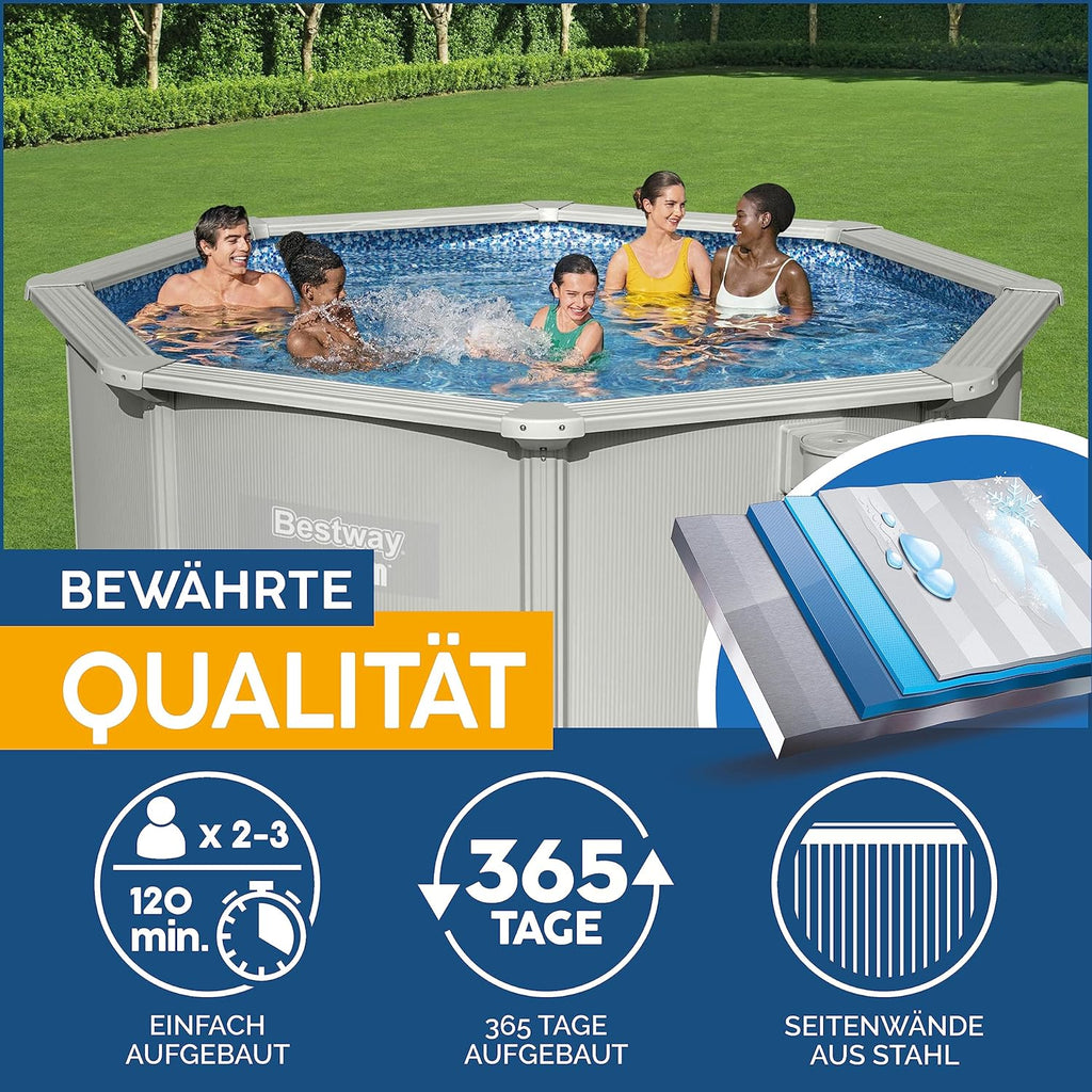 Bestway Hydrium - Piscina de Parede de Aço com Filtro de Areia, diâmetro de 300 x 120 cm, Cinza, Redonda