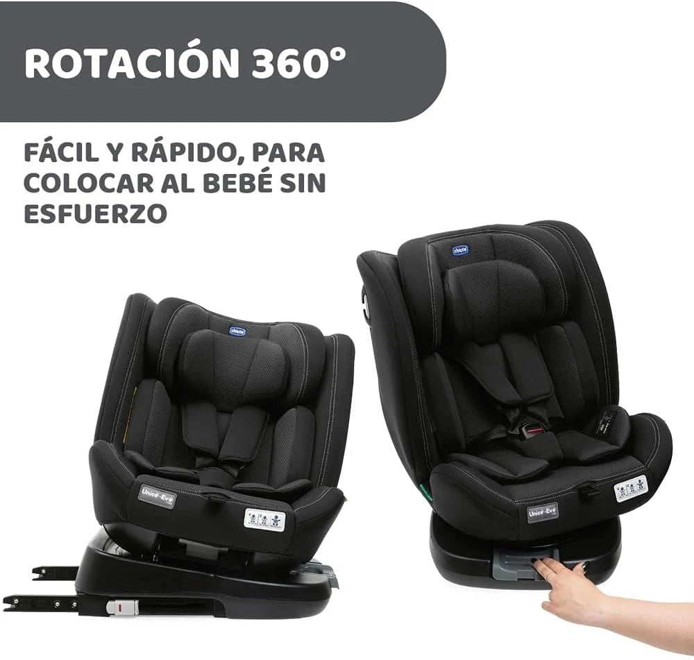 Chicco Unico EVO I'Size Classic, Cadeira Auto ISOFIX para Bebés e Crianças de 40 a 150 cm, Grupo 0123 Desde Recém-nascido até 12 Anos, Rotativa 360º, Redutor, Ajustável e Proteção Lateral, Preta