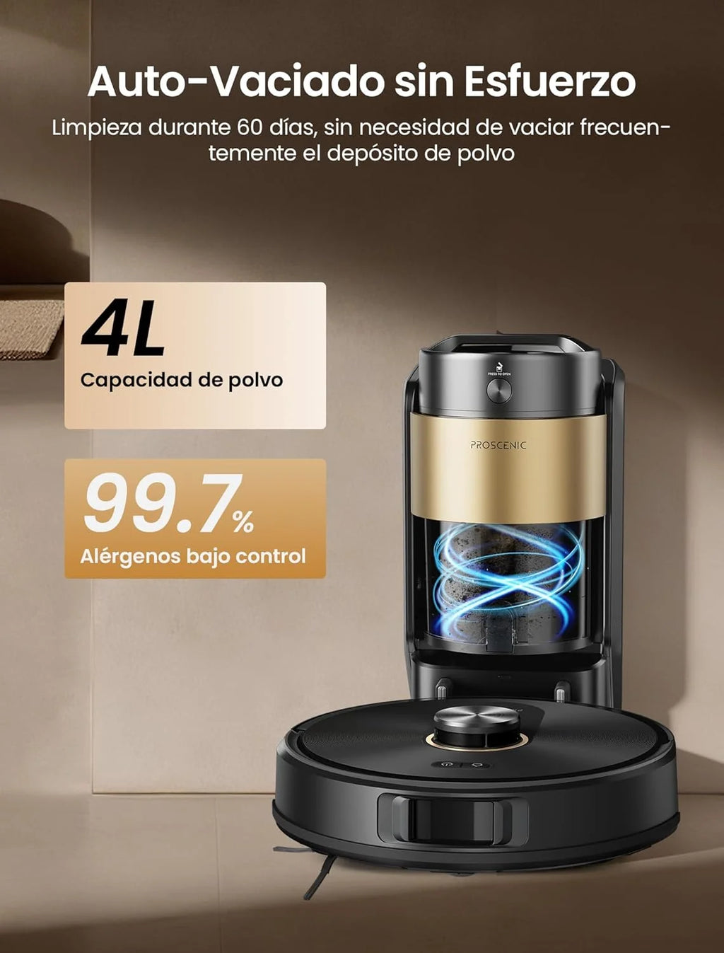 Proscenic Q20 Plus Robô Aspirador e Passa-Pano 10000 Pa/200Mins, com Base de Esvaziamento Automático de 4L sem Saco, Navegação e Mapeamento a Laser por App/Voz/Controle, para Chão, Tapetes e Pelos de Animais de Estimação