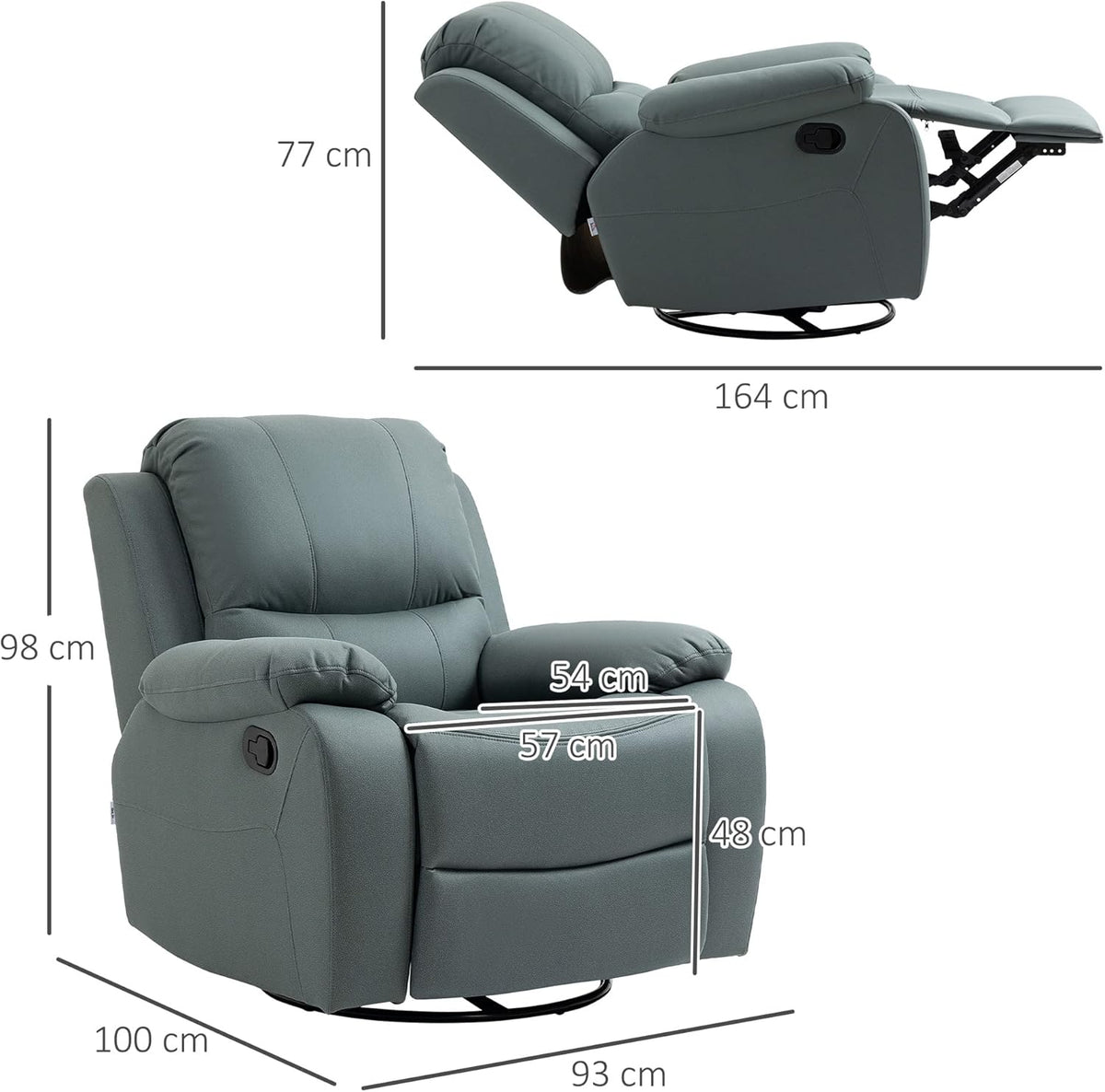 Poltrona Reclinável HOMCOM 135°, Poltrona Giratória para TV com Apoio para Pés para Quarto Sala de Estar, Capacidade de Carga de até 150 kg, Poliéster Verde
