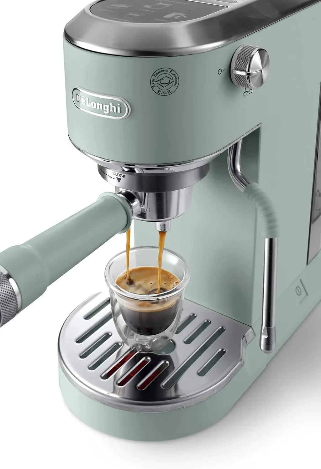 De'Longhi Dedica – Cafeteira de Bomba em Aço Inoxidável para Café Moído ou Saquetas, Espresso e Cappuccino, Reservatório de 1.3 Litros, Sistema Anti-pingo, Modelo EC685.M, Cor Metal