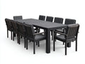 Conjuntos de jantar de jardim 200x100x75 cm - mesa de alumínio com 10 cadeiras estofadas - preto-cinza - design moderno para exterior