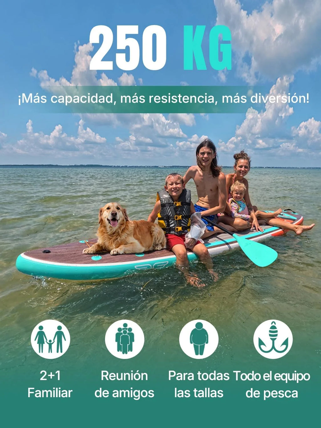 Niphean (Extra Grande) Prancha Inflável de Paddle Surf para 2+1 Pessoas/Família, Prancha de Paddle Surf com Quilha Balanceada (Adequada para Iniciantes), Capa Impermeável, Prancha de Sup para Adultos, Presente