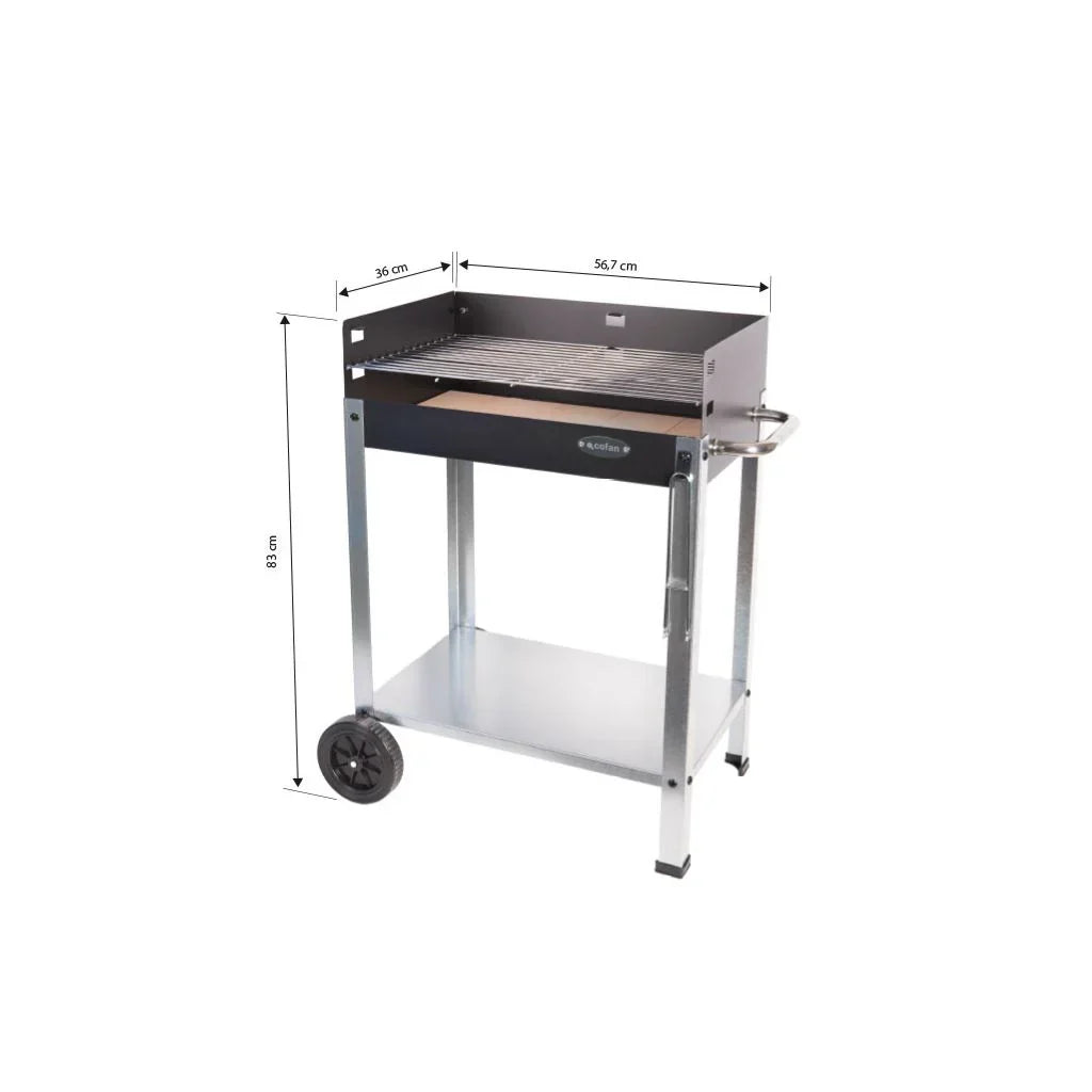 Cofan Churrasqueira a Carvão com Rodas | Grelha Ajustável | Com Tijolo Refratário e Alça Lateral | Fácil Transporte | Grande Área de Grelhar | Medidas: 56,7 X 36 X 83 Cm