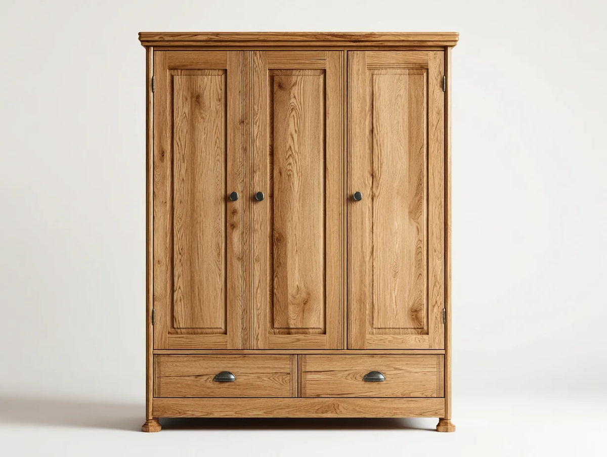 Guarda-roupa de três portas em madeira 155x60x185 cm - cor natural - estilo clássico armazenamento