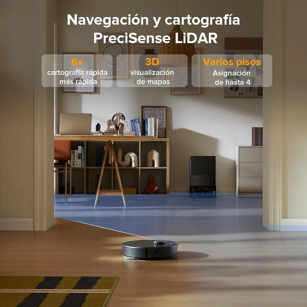 roborock Robô Aspirador Q Revo Master, 8000Pa de Sucção, Duas Esfregonas Giratórias e Eleváveis, Escovas Anti-emaranhamento, Tecnologia Reativa para Evitar Obstáculos, Navegação e Mapeamento, Preto