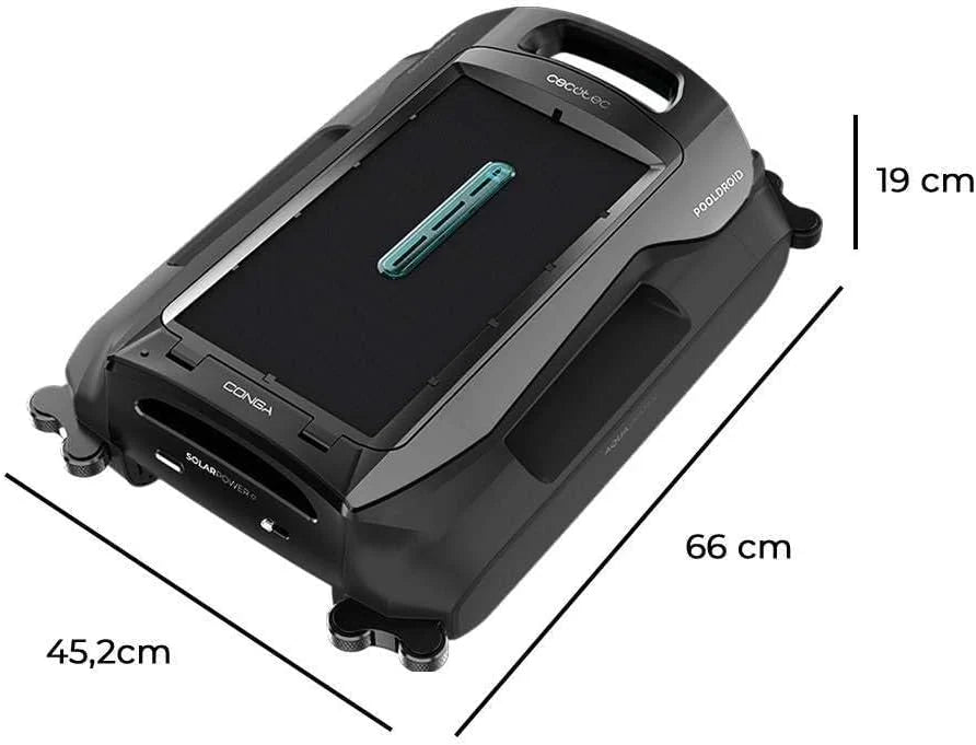 Cecotec Robô Limpador de Piscinas para Superfície e Linha de Flutuação Conga Pooldroid AquaSkater. Carregamento Solar, Autonomia de 16h, Cesto de 4,5L e Filtro de 187,5μm, Navegação com Sensores Ultrassónicos