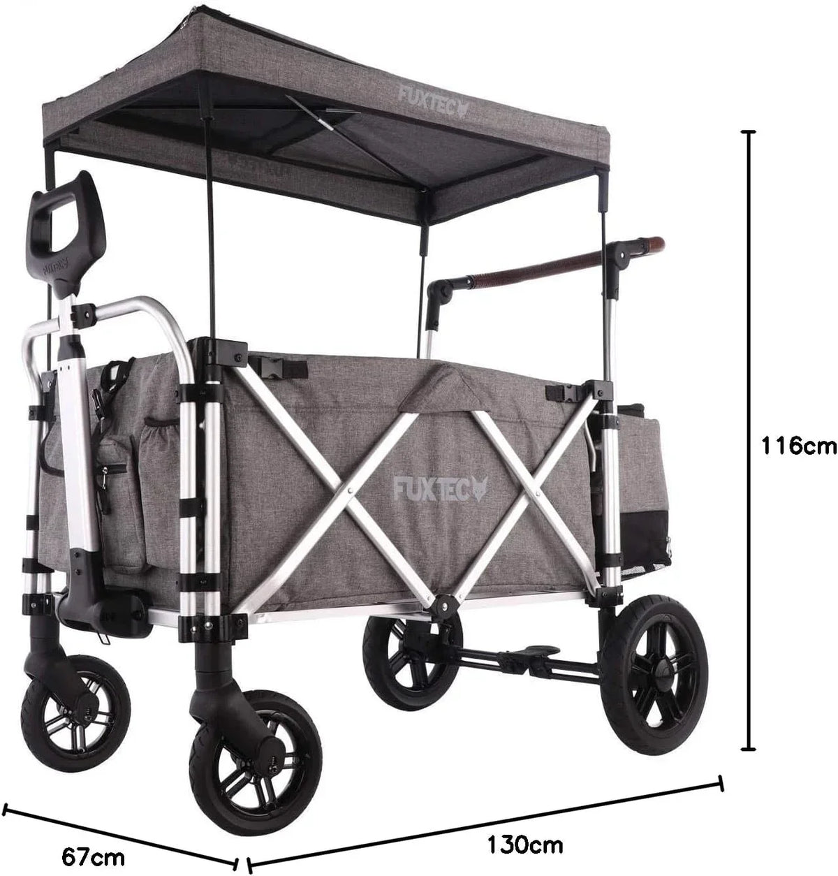 FUXTEC FX-CTL900 Premium Cinza, Carrinho Dobrável Original para Crianças, Ideal para Jardim, Praia ou Cidade, Empurrar ou Puxar, Carga de até 75 kg.