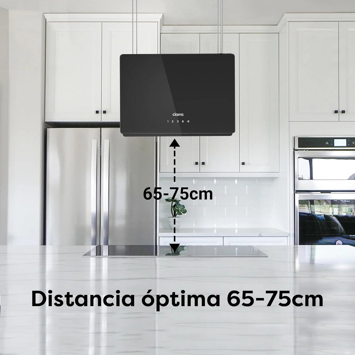 CIARRA CBCB4850 Coifa de Ilha sem Duto Classe A+++ 48cm 700m³/h WiFi e Controle de Toque Filtro de Carvão Incluído 4 Velocidades 2 Luzes LED Preto