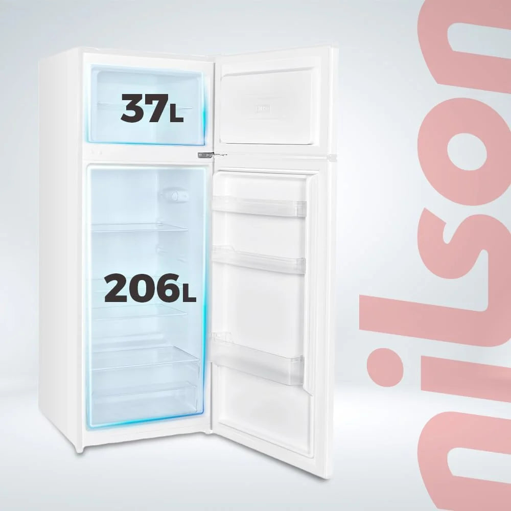 NILSON Geladeira 2 Portas Branco NF145500E. Capacidade 206 Litros, Porta Reversível, Baixo Nível de Ruído, Eficiência Energética Classe E