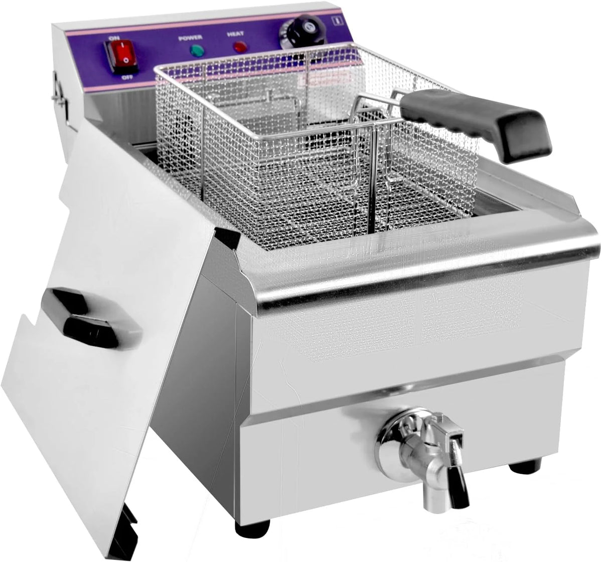 Fritadeira Elétrica Inox 16L Profissional Comercial, 3000W Aço Inoxidável Fritadeira com torneira