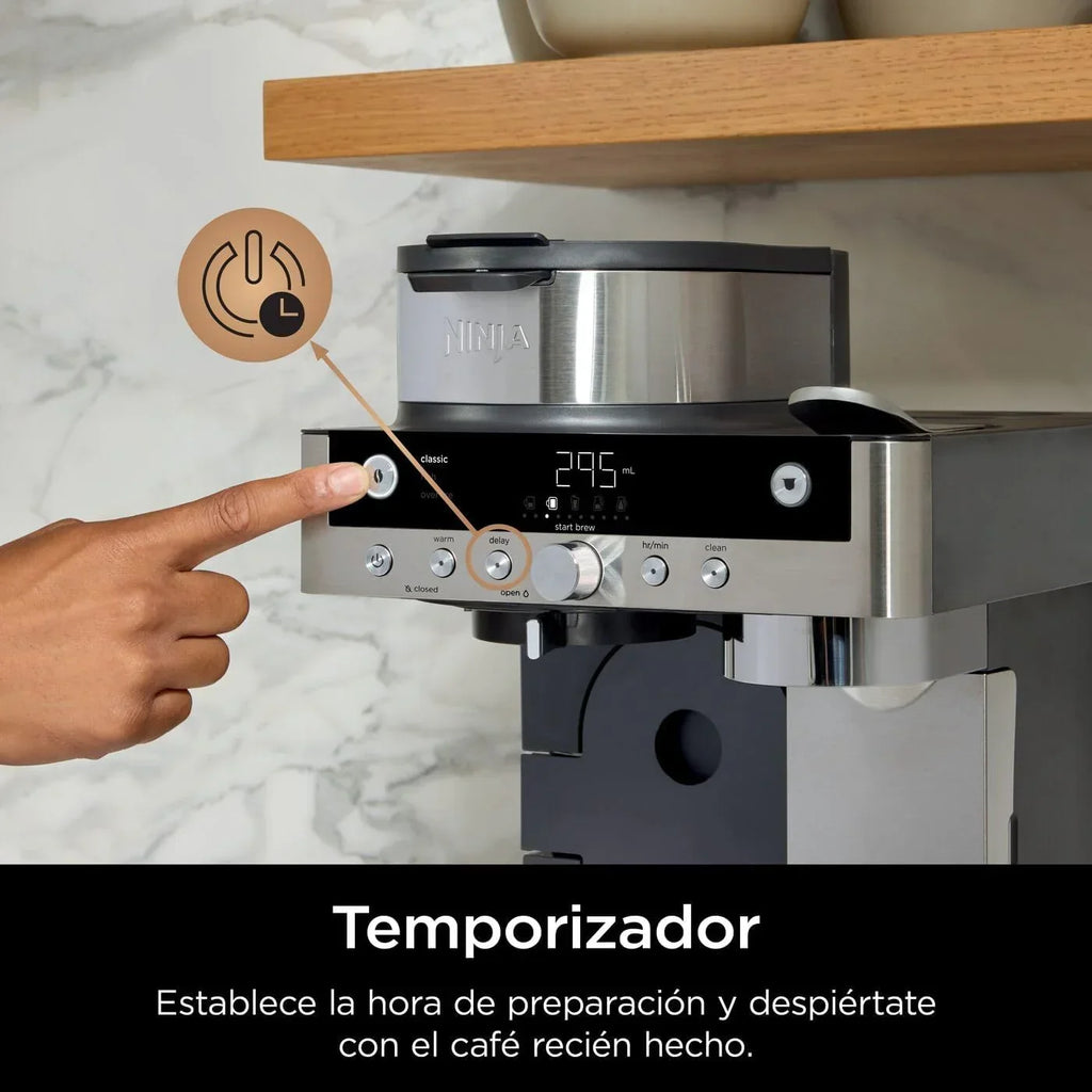 Cafeteira Ninja Prestige CFN802EU 2 em 1 para Café Moído e Cápsulas, com Moedor Embutido, Prepara Lattes, Iced Coffees e Flat Whites, Preta