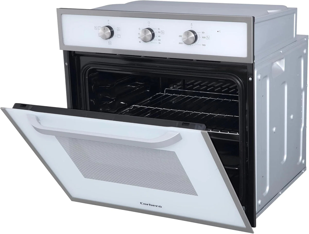 Corberó - Forno de Convecção 70L | CCHM603W | 60x60x58 cm | Convencional com 4 Programas | Luz Interior | Limpeza por Hidrólise | Porta de Vidro Duplo | 2100W | Branco com acabamento em Aço Inox