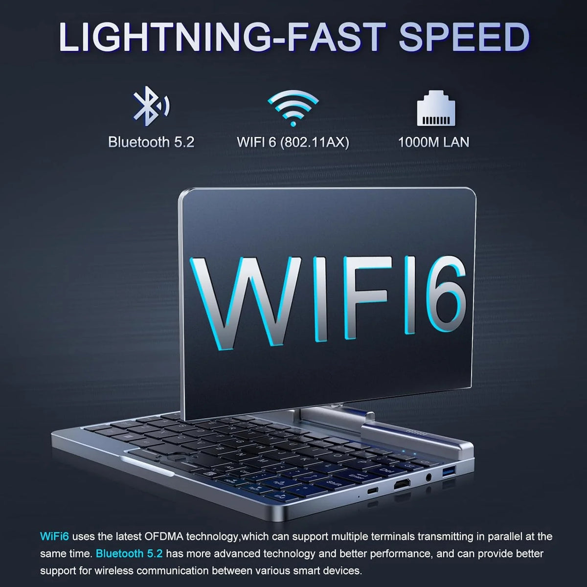 Mini Portátil 8" 2 em 1, Notebook Win 11, N150 (até 3.6 GHz), 12 GB RAM 1 TB SSD, Tela Sensível ao Toque HD, Teclado Retroiluminado, Wi-Fi 6, USB-C, PC Leve e Portátil para