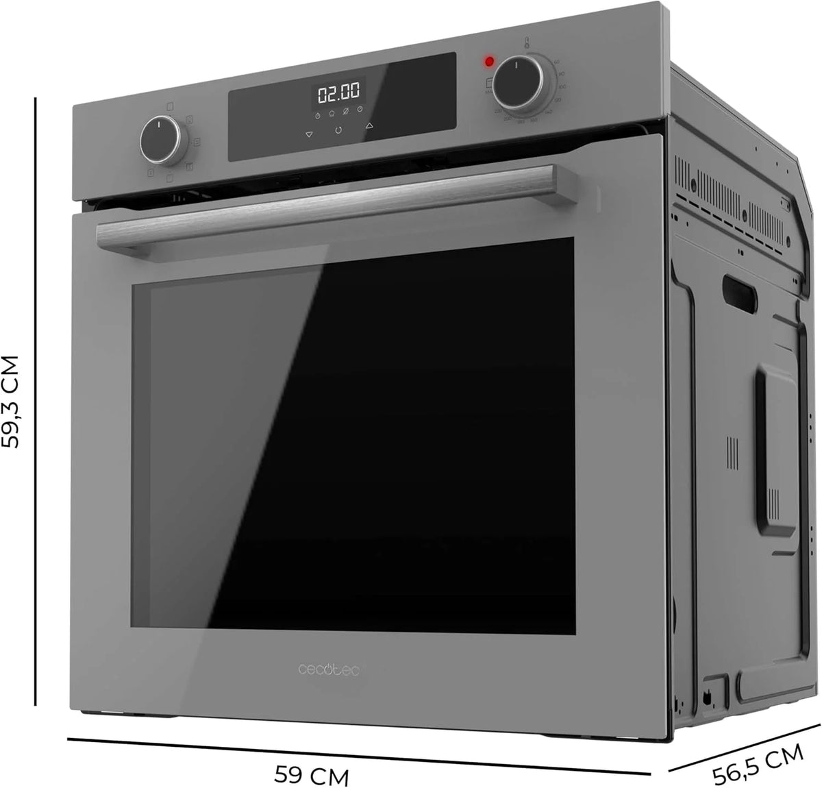 Cecotec Forno Multifunções Integrável 60cm Bolero Hexa M226000 Glass Grey A. 2800W, 72L, 7 Funções, Modo Grelhador, Grelhador Ventilado, Modo Convecção, Descongelar, Steam Base X2, Steam EasyClean e Assist