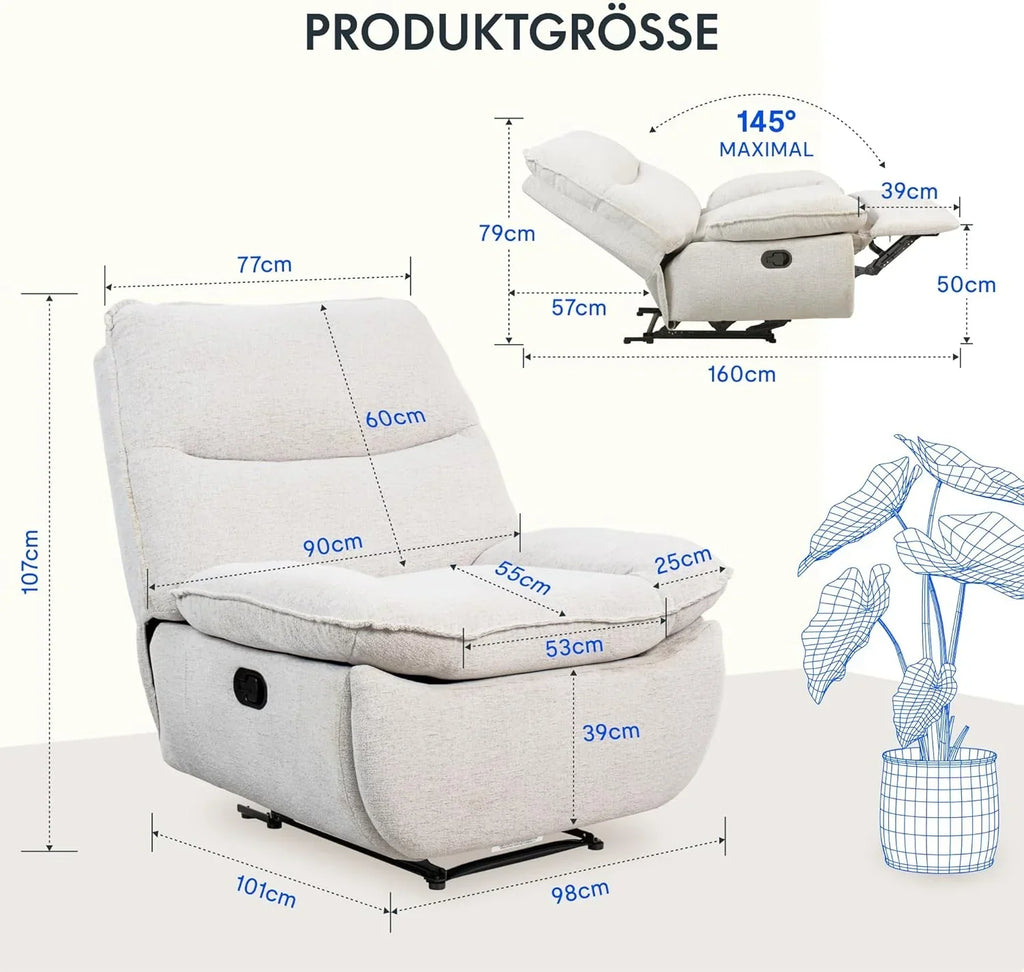 FLEXISPOT XC6 Poltrona Relax, Sofá Giratório com Função Balanço, Poltrona de TV com Encosto Ajustável, Poltrona Reclinável para Quarto, Sala de Estar e Home Theater (Beige)
