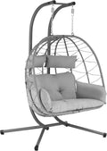 Cadeira Suspensa com Suporte, Almofada e Acolchoamento XXL | 2 Pessoas | Balanço Suspenso Interno e Externo | Estrutura de Metal, Balanço para Jardim/Terraço, Cadeira Ovo, Cesto Suspenso