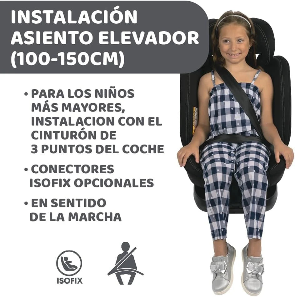 Chicco Unico EVO I'Size Classic, Cadeira Auto ISOFIX para Bebés e Crianças de 40 a 150 cm, Grupo 0123 Desde Recém-nascido até 12 Anos, Rotativa 360º, Redutor, Ajustável e Proteção Lateral, Preta