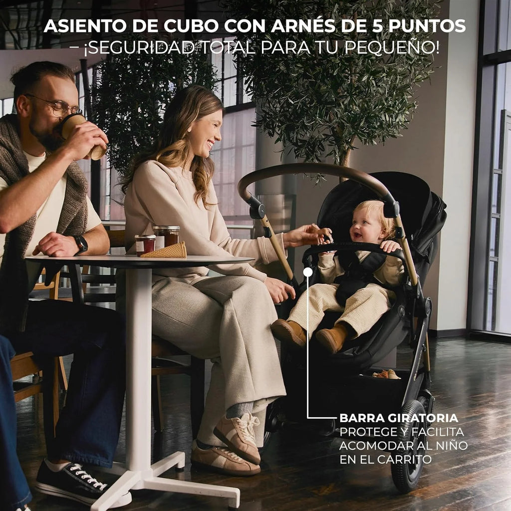 Kinderkraft MOOV XL 3 em 1, Carrinho de Bebê até 27 kg, com Cadeira Auto I-SIZE 40-75 cm, Dobrável, Amortecido, Conversível, Alcofa XL, Com acessórios, Cinza Claro