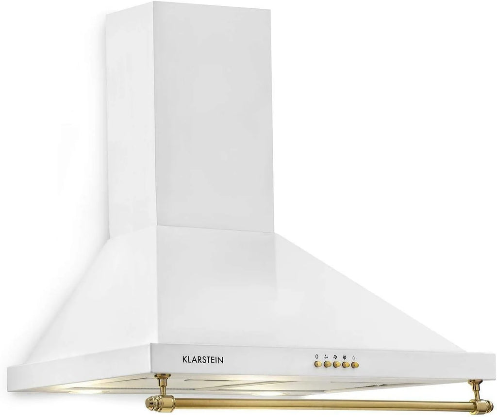 Klarstein Montblanc - Coifa de Parede 60 cm, 3 Níveis de Potência, Sucção de 610 m³/h, Potência de 165W, Kit de Montagem Incluso, Exaustor com Saída de Ar, Filtro de Alumínio, LED, Branco
