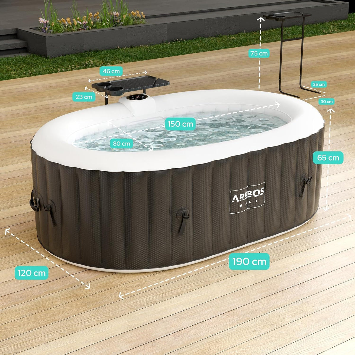 Arebos Spa Inflável com Luz LED | Inflável | Interno e Externo | Oval 190x120 cm | 2 Pessoas | 90 Jatos de Massagem | com Aquecimento | 550 Litros | Capa Inclusa | Spa de Bolhas