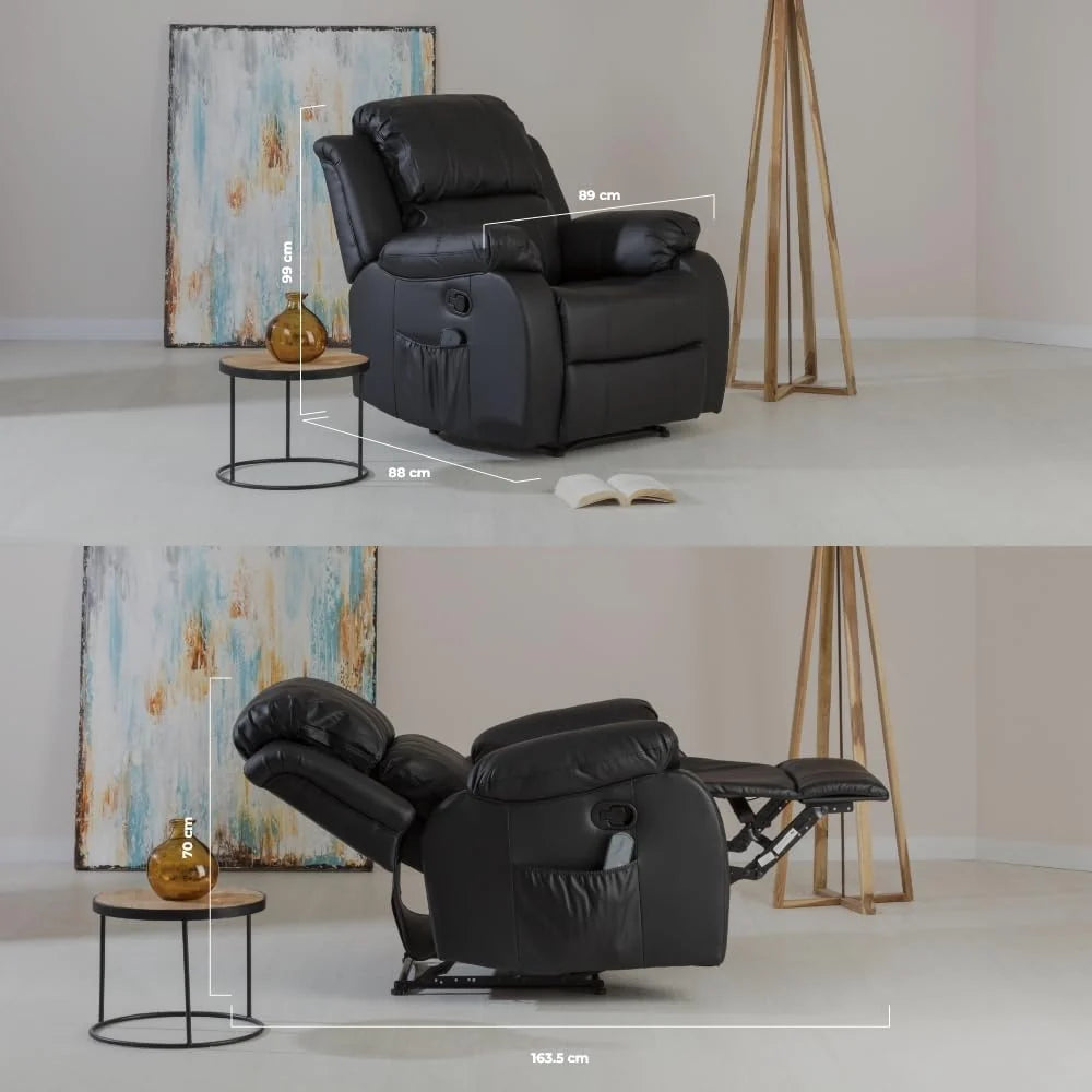 Don Descanso - Poltrona de Massagem Relaxante com Aquecimento Trevi Preta Reclinável 160º com 8 Motores Silenciosos, Aquecimento Lombar, Sistema de Massagem em 4 Zonas e Acabamento em PU Anti-Rachaduras [Inclui Controle Remoto]. Ideal para Idosos