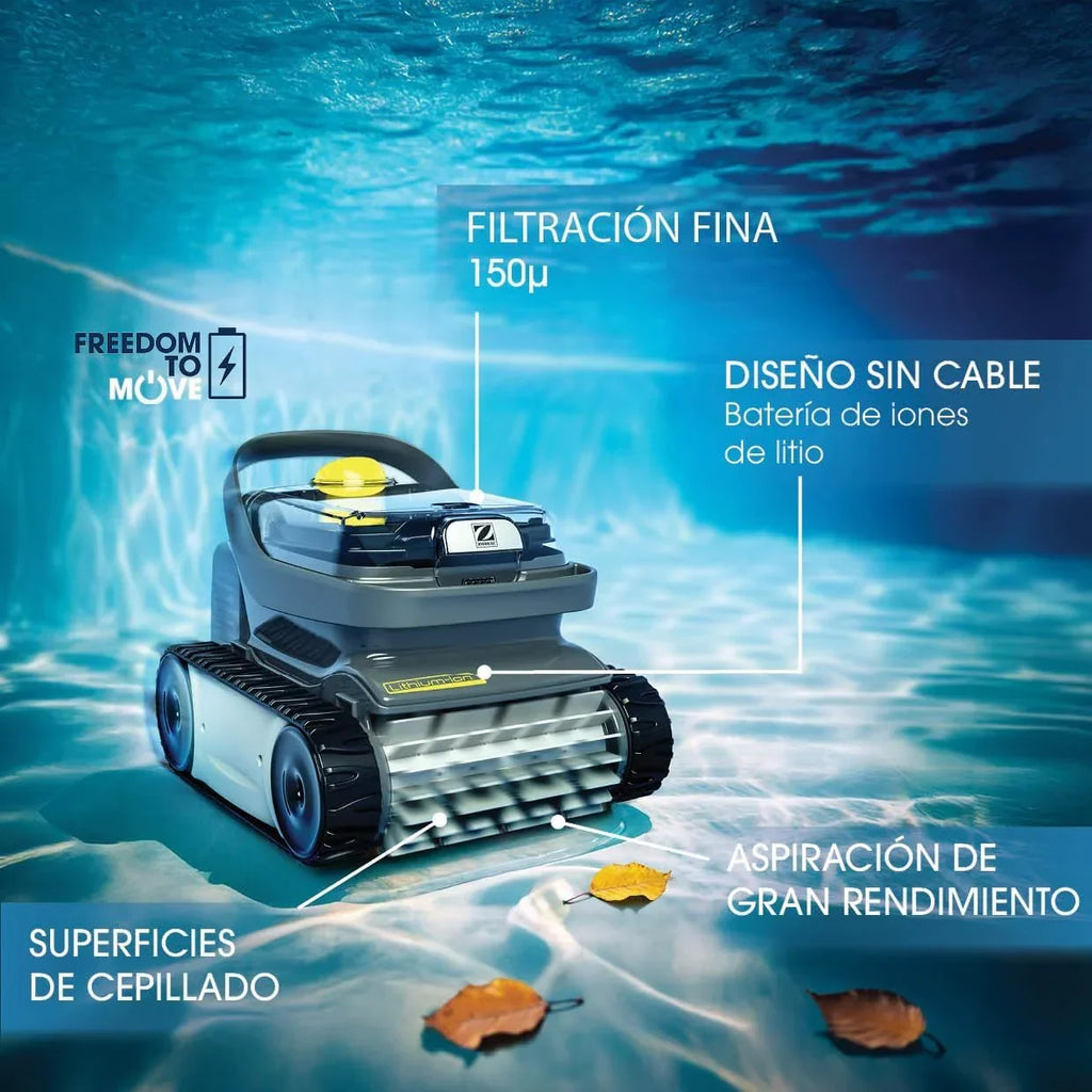 Robô de Limpeza Automático para Piscinas ZODIAC Pixel OP 32 para Piscinas até 8 x 4 m. Bateria de Lítio, Ciclo de 2h, Filtração Fina, Janela Transparente para Observar a Sujeira