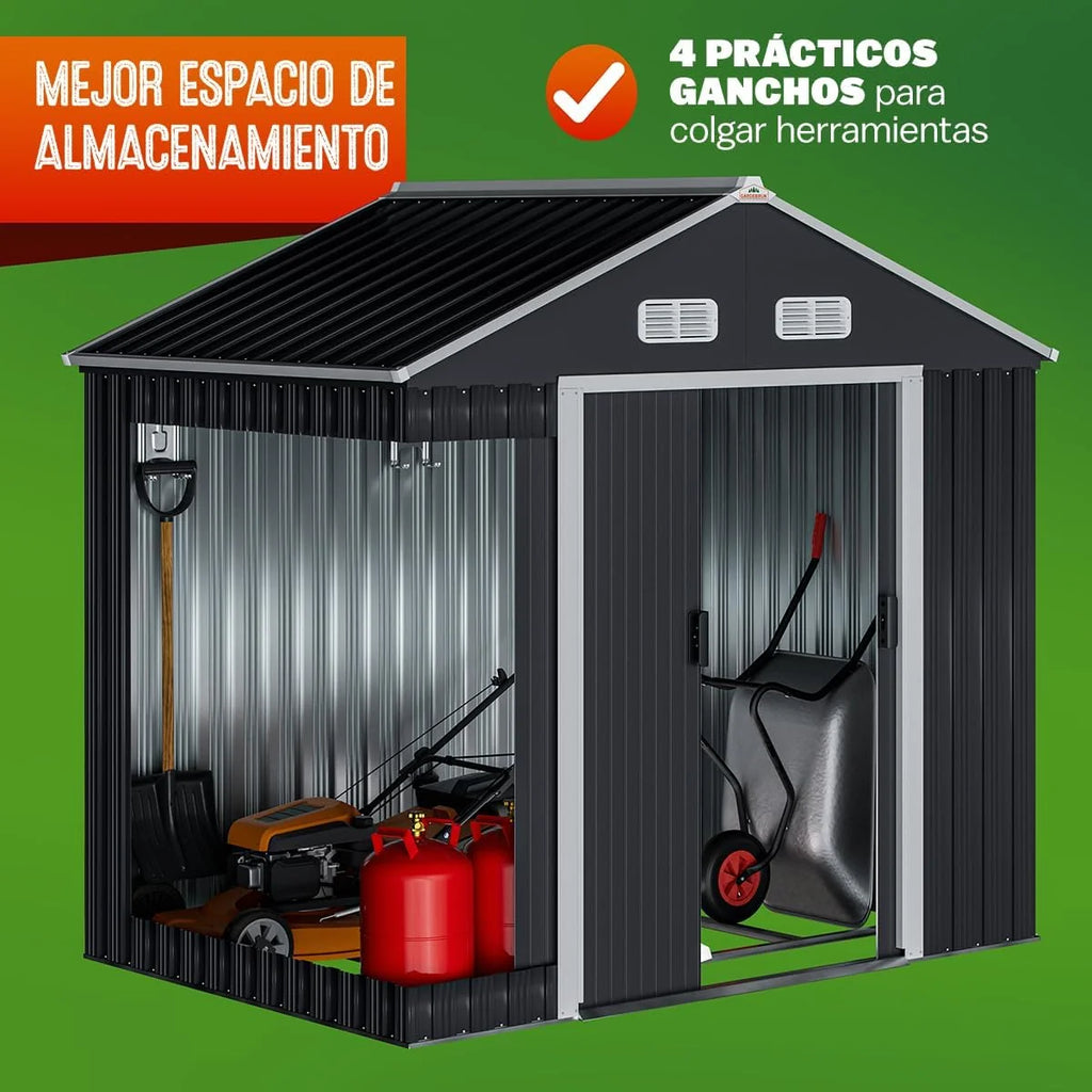 GARDEBRUK® Galpão de Jardim 2 m² 196x132x188cm Armazenamento de Metal Exterior 4m³ com Base Porta Deslizante Antracite