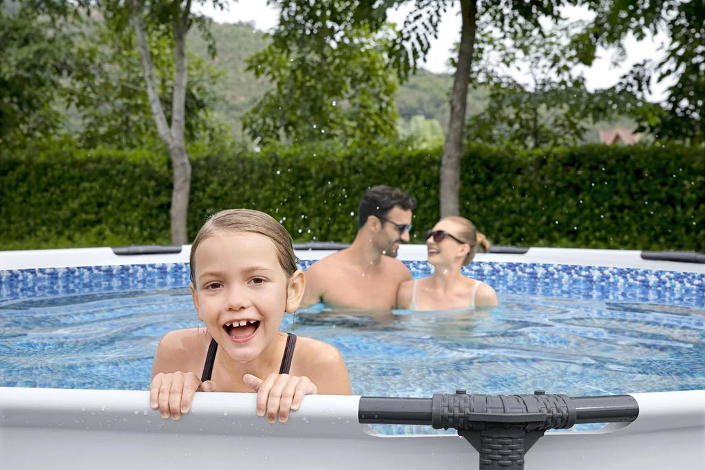Bestway Steel Pro MAX Frame - Conjunto de Piscina com Bomba de Filtro, 366 x 76 cm de Diâmetro, Cinza Claro, Redondo