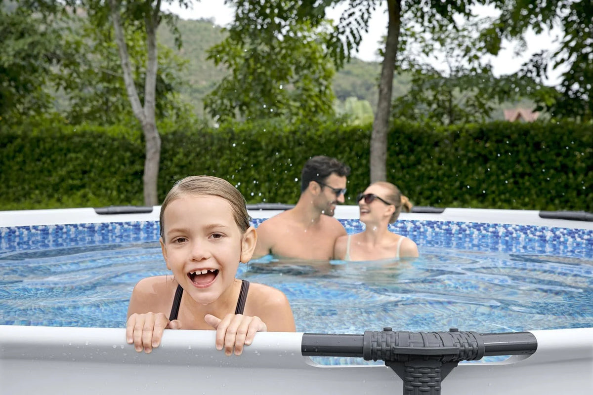 Bestway Steel Pro MAX Frame - Conjunto de Piscina com Bomba de Filtro, 366 x 76 cm de Diâmetro, Cinza Claro, Redondo