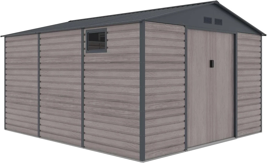 Gardiun Galpão de Metal Surrey 13 m2 Externo 340x382x226 cm de Aço com Janela Lateral e Efeito de Grãos de Madeira
