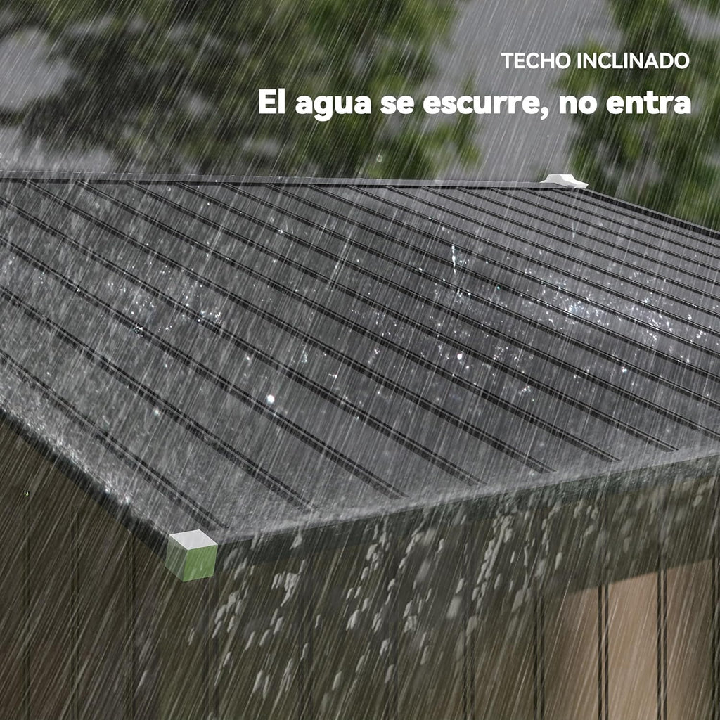 Outsunny Abrigo de Jardim Exterior, 5 m² 277x195x192 cm, Abrigo de Jardim Exterior Metálico com 2 Portas Deslizantes, Base de Reforço (Chão NÃO Incluído) e 4 Janelas, Castanho