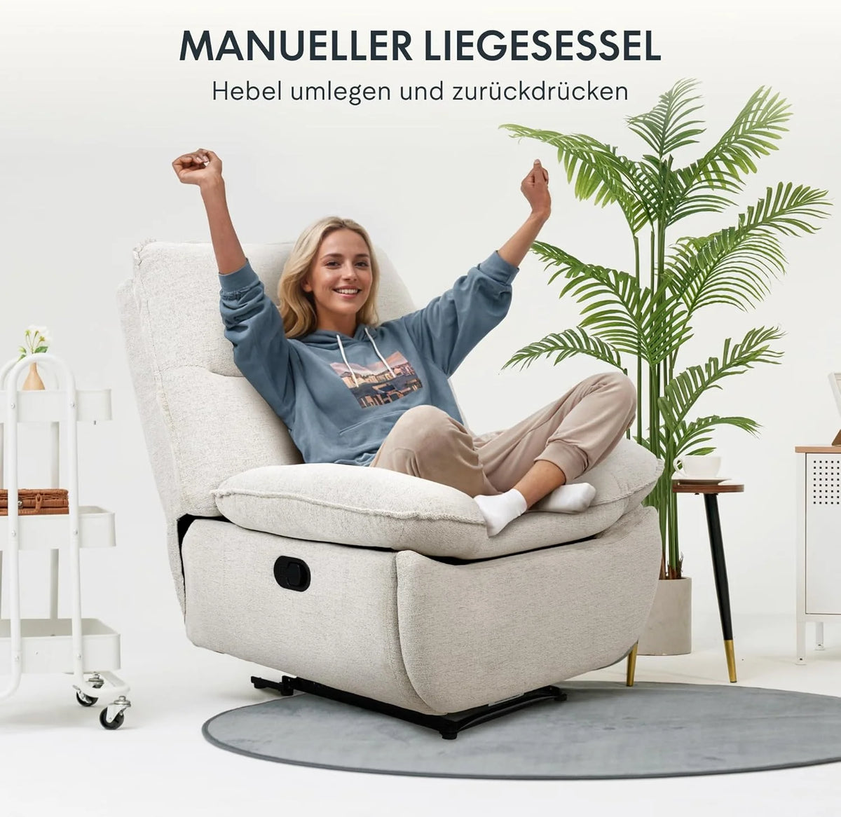 FLEXISPOT XC6 Poltrona Reclinável, Sofá Giratório com Função Balanço, Poltrona de TV com Encosto Ajustável, Poltrona para Quarto, Sala e Home Theater (Beige)