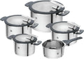 ZWILLING Simplify Conjunto de Panelas de Aço Inoxidável, 5 peças, Com Coador Integrado na Tampa, Adequado para Indução, Prata-Preto