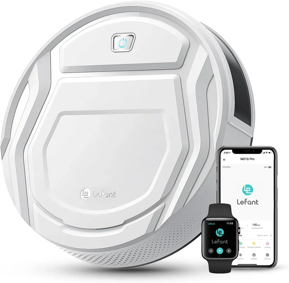 Aspirador Robô Lefant M210 Pro, Sucção de 2200 Pa, Autonomia de 120 Minutos, Aspirador Robô sem Emaranhados, Fino, Ideal para Pelos de Animais de Estimação, Tapetes de Pelo Baixo, Wi-Fi/App/Alexa, Cinza