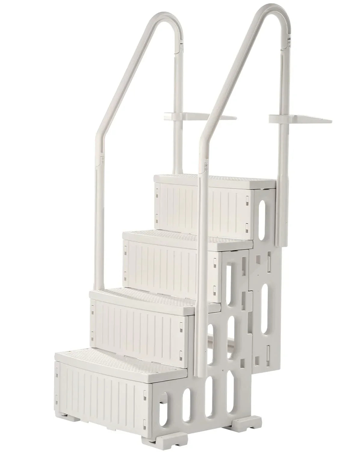 Escada VEVOR para Piscina, 4 Degraus com Corrimãos Duplos e Degraus Antiderrapantes Reforçados, Capacidade de Carga de 181 kg para Piscinas Enterradas e de Superfície, Branco Leitoso, 874 x 810 x 1985 mm