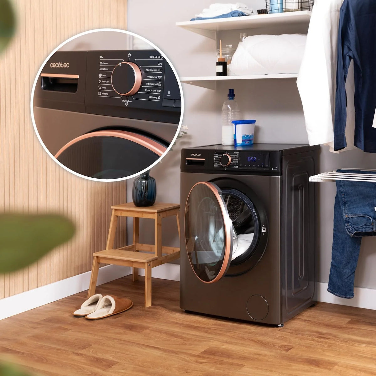 Cecotec Máquina de Lavar 10Kg Carga Frontal Bolero DressCode 10610 Inverter Steel A. 1400 RPM, Steam Max, Motor Inverter Plus, 15 Programas, OnSmart, Smooth Wash, Stop&Go, Borracha Antibacteriana, Drum Clean