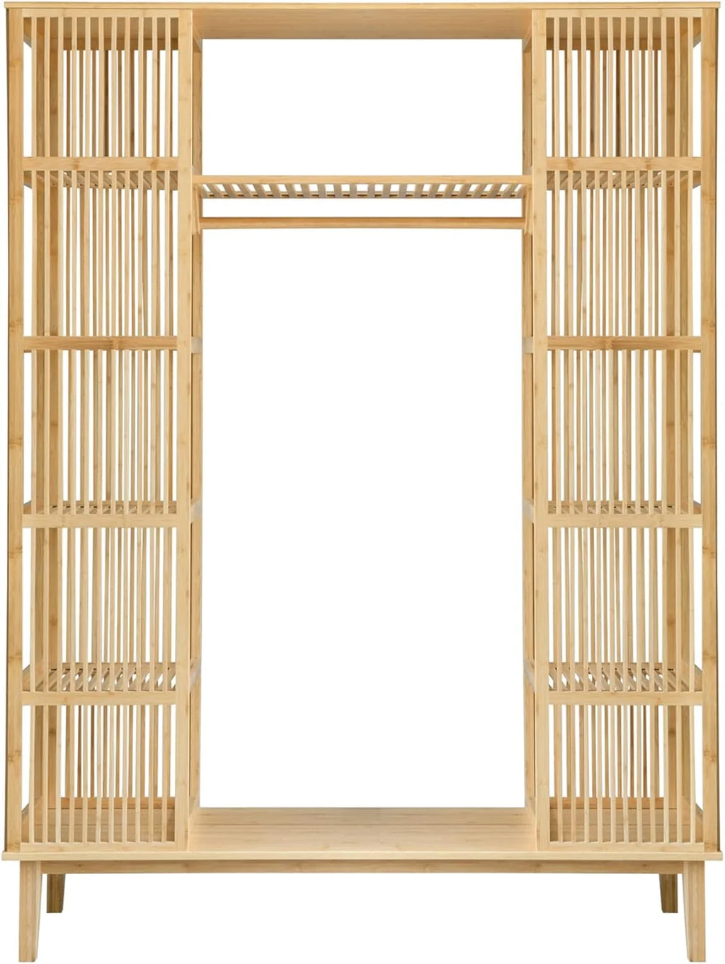 [en.casa] Guarda-Roupa com 2 Portas Deslizantes Roupeiro com 12 Prateleiras e 1 Varão de Bambu 185 x 140 x 45 cm Natural