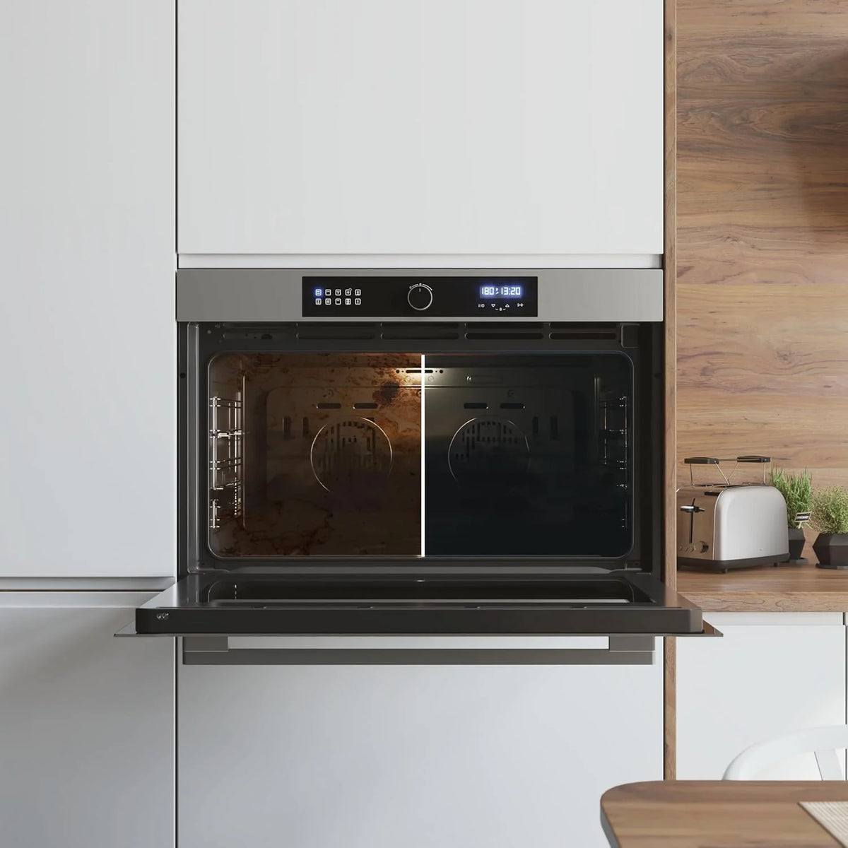 Cecotec Forno Integrável Multifunções Bolero Hexa AF319000 Inox A 3800W, 133L de Capacidade, 11 Funções com Airfryer Master, Pizza Master, Steam Asisst, Steam EasyClean, 3D Cooking, Defrost