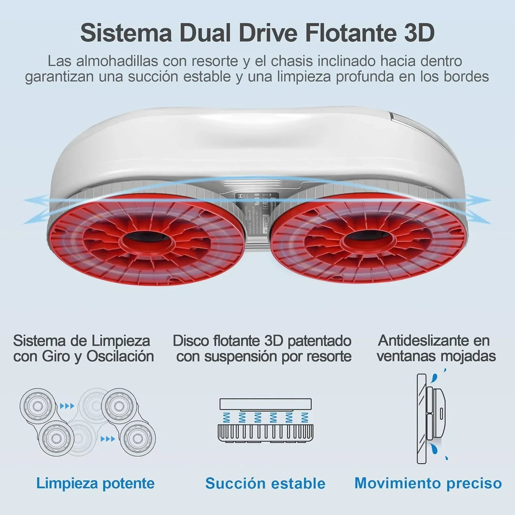 Robô Limpa-vidros HUTT S55 Pro com almofadas flutuantes 3D, sucção de até 6500Pa, pulverização HydroJet, navegação Slam 4.0, reservatório de 80 ml, sistema de segurança multicamadas
