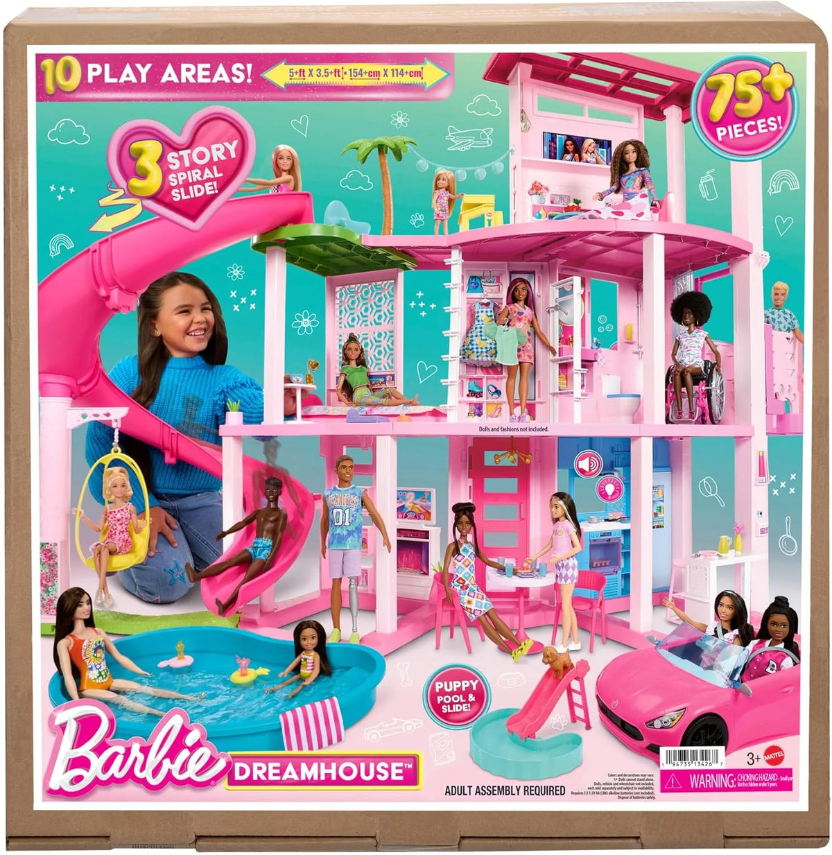 Barbie Dreamhouse 2023 Casa de bonecas de brinquedo de 3 andares com +75 móveis e acessórios, +3 anos (Mattel HMX10)