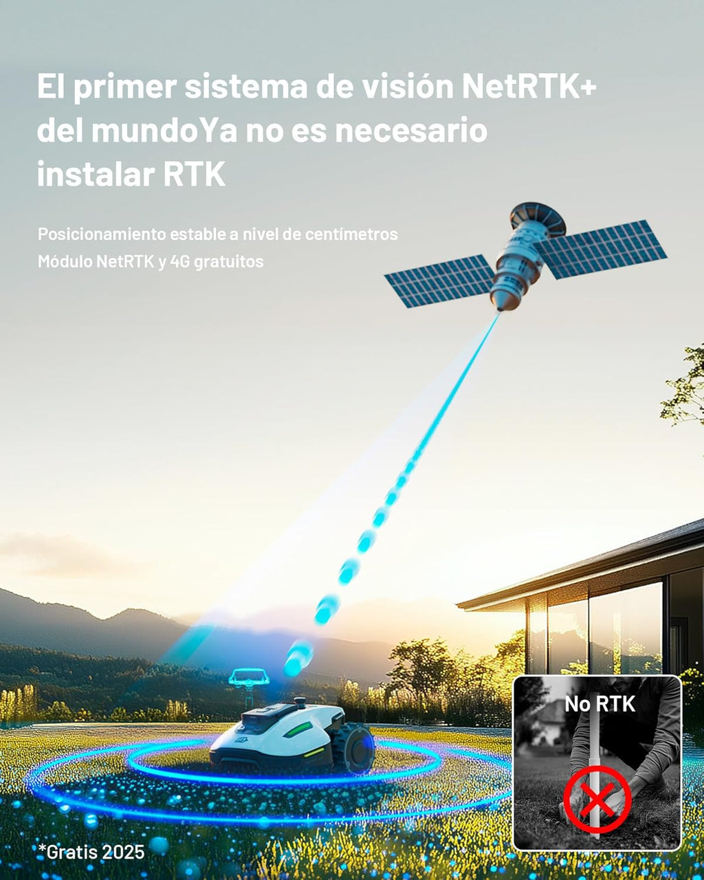 MAMMOTION YUKA 3000 Robô Cortador de Grama sem Fio Delimitador, NetRTK+Visão, sem Antena RTK, Mapeamento Automático, Máx. 4000 m², Rec. 3000 m², com módulo 4G, Inclinação de 50%