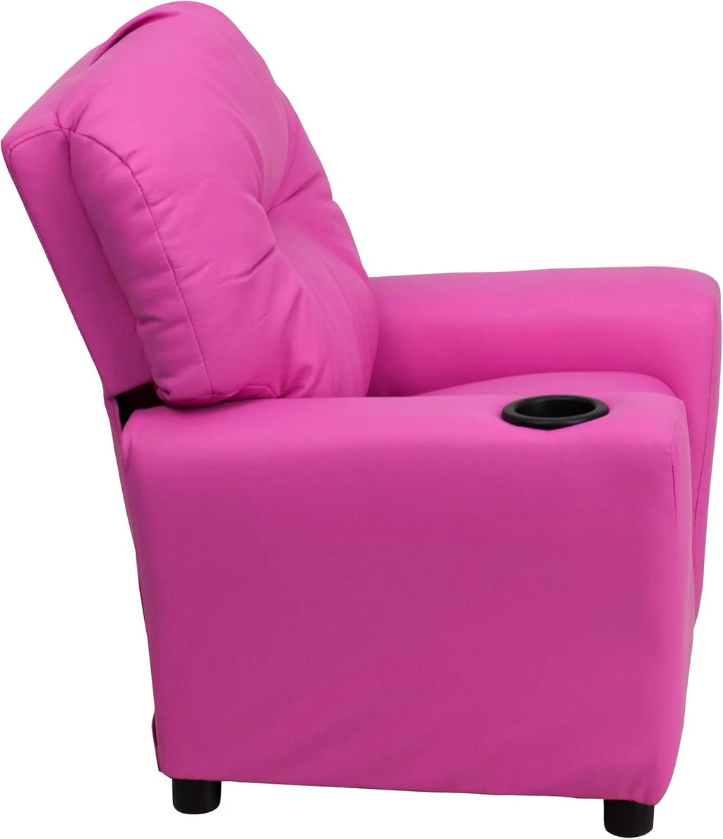 Poltrona Reclinável Infantil Contemporânea Flash Furniture com Porta-Copos, Madeira, Vinil Bege, 66,04 x 53,34 x 53,34 cm
