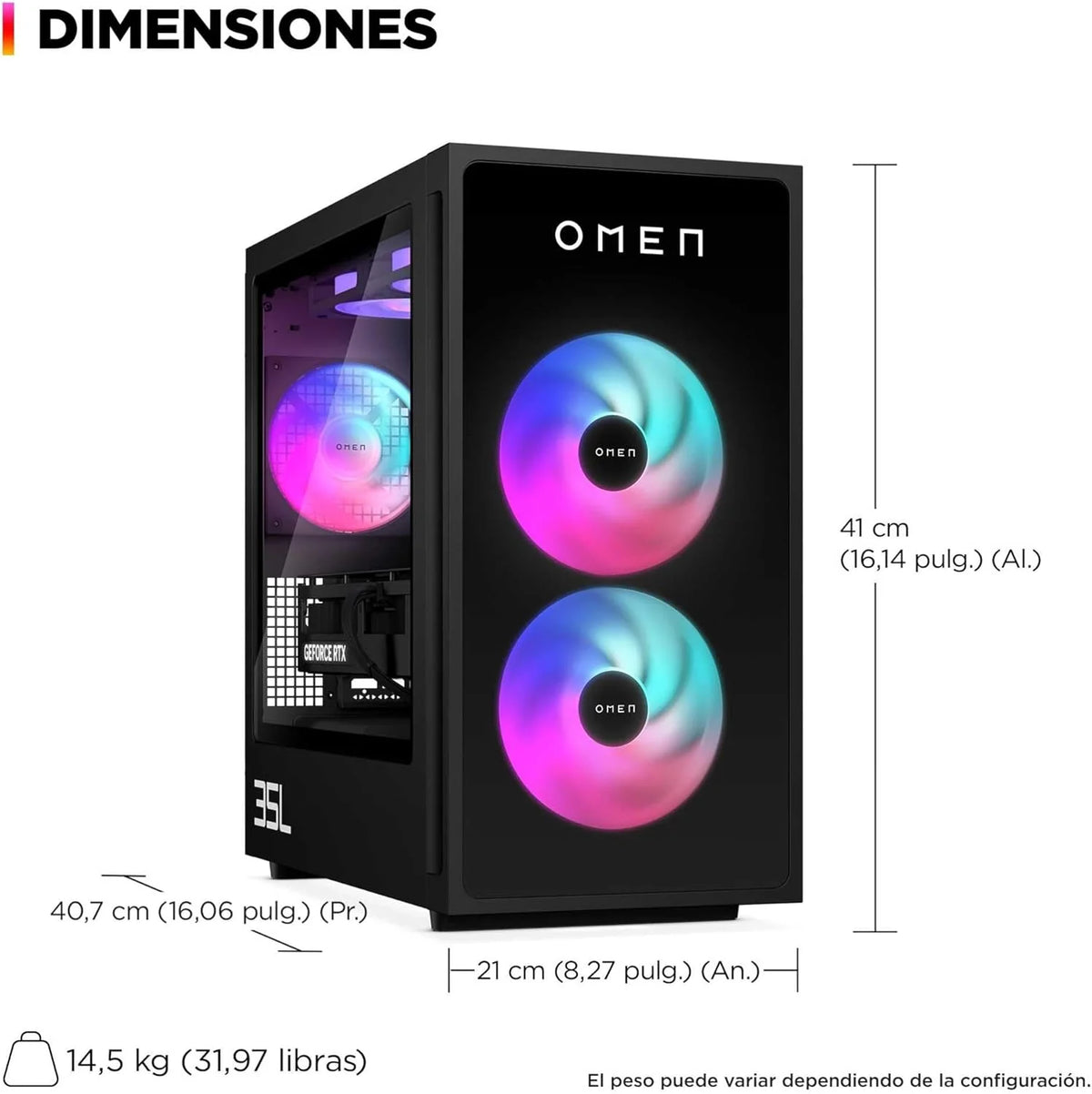 HP Desktop Gaming OMEN 35L GT16-0067ns (Processador AMD Ryzen 7 8700F, 32GB RAM DDR5, 1TB SSD PCIe Gen4, NVIDIA GeForce RTX 5070 12GB, FreeDOS) - Preto